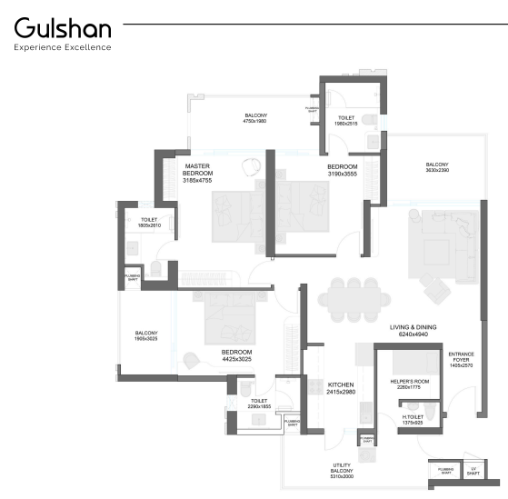 3 BHK Floor Plan